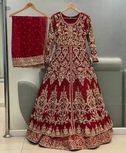 ATIYA LIBAS nupcial Lehenga Choli con cuentas de cristal y adornos de piedra Material de acetato bordado Dabka para mujer - Product Image 5