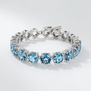 สร้อยข้อมือสีน้ำเงินบุษราคัมเครื่องประดับหินธรรมชาติ925เงินสเตอร์ลิงเครื่องประดับปรับสำหรับผู้หญิง - Product Image 5