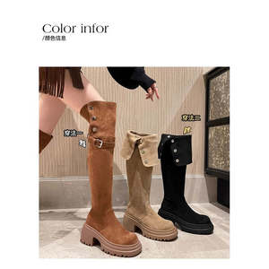 2025 New Retro Brown <b>Knee</b>-<b>High</b> Women's Western Boots Autumn Winter Fleece-Lined Over-the-<b>Knee</b> Long Riding Boots Small Size - Product Image 3