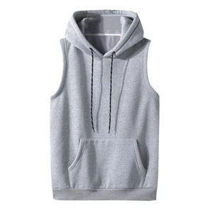 Polyester/Cotton Men's Hoodie Sleeve <b>Plain</b> Logo Custom Gym Sleeveless Zipper Breathable <b>Canvas</b> Drawstring Vest Casual Autumn - Product Image 2
