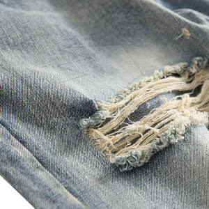 Jeans déchirés décontractés d'hiver à la mode pour hommes, pantalons confortables et respirants avec motif solide, design personnalisé, style droit - Product Image 4