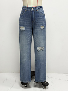 Nouveau design 2025 vente en gros vente chaude femmes décontracté large jambe pantalon taille moyenne lavé et perforé Denim pantalon - Product Image 4