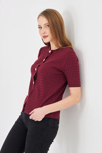 Cárdigan Elegante de Manga Corta para Mujer, Cómodo, Transpirable, de Punto Acanalado, Corte Ajustado, con Botones, Top de Punto para Verano, Estilo Moderno para Damas - Product Image 4