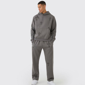High Street Best Design Oversized Hoodie Pantalones de chándal Jogger Set Regular Fit Cargo Pant Chándal con diseño de capucha con estampado cruzado - Product Image 1