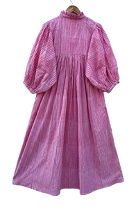 เดรสยาวปานกลางลายชนเผ่าสีเขียวสำหรับฤดูร้อน คอทรงโอ แขนสามส่วน ติดกระดุมด้านหน้า สไตล์หวานๆ ผ้าทอแบบโบฮีเมียน ชุดลำลองสำหรับใส่ไปเที่ยวชายหาด - Product Image 2