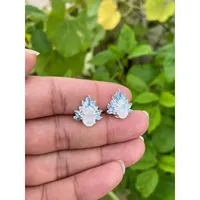 Boucles d'oreilles clous en pierre de lune naturelle et topaze bleue, en argent sterling 925 plaqué rhodium, forme fleur, classiques, faites à la main, cadeau pour femme, mariage