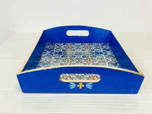 Bandeja otomana de madera de nogal moderna con asas Bandeja de servicio para decoración de sala de estar Idea de regalo para el hogar - Product Image 2