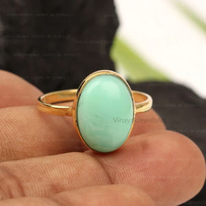 Anillo de Plata de Ley 925 con Bisel de Crisoprasa Natural, Forma Ovalada de 10x14mm, Chapado en Oro Vermeil de 18K, Venta al Por Mayor - Product Image 4