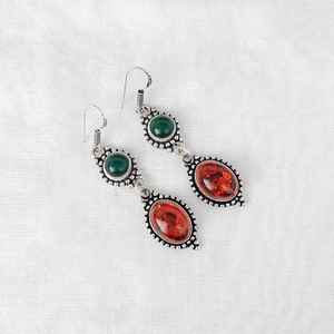 Pendientes Colgantes de Ónice Verde y Ámbar, Plata de Ley 925, Joyería Boho Hecha a Mano, Pendientes Largos, Regalo para Ella, Oferta de Navidad, Piedra Preciosa - Product Image 5