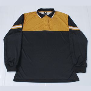 Chemises polo pour hommes à manches longues avec rayures contrastées en polyester et coton, vêtements de sport décontractés, col polo avec patte de boutonnage - Product Image 3
