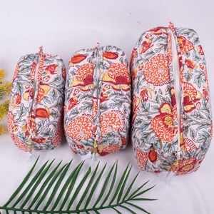 ชุดผ้าฝ้าย3ชิ้นที่เป็นมิตรกับสิ่งแวดล้อมสำหรับกระเป๋าพิมพ์ลายบล็อกกล่องเก็บเครื่องสำอางที่มีความจุขนาดใหญ่จัดส่งฟรี - Product Image 3