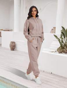 SUDADERO de algodón 100%, conjunto ligero con capucha, cierre de cordón, invierno, ecológico, lavado a la piedra, estampado de diamantes de imitación adornados - Product Image 3