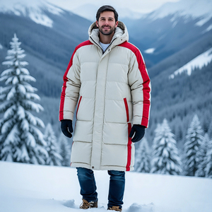 Windproof Down <b>Padded</b> Long Coat Jacket Men's Wholesale Lightweight Puffer Long Outwear Coats Zipper Long Sleeve Hooded Jackets - Product Image 2