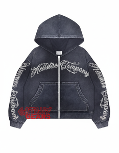 Sweat-shirt à capuche zippé intégral avec design personnalisé en strass, taille plus, lettre courte personnalisable, service OEM, streetwear tendance - Product Image 4