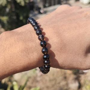 Natural Smoky Quartz 8mm Round Plain Handmade Luxury 925 <b>Silver</b> Beaded Adjustable Bracelet for Mens <b>Womens</b> Gift - Product Image 3