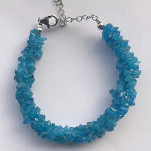 925 Sterling Silver Natural Neon Blue Apatite Uncut Chips Gemstone Beads Bracelet Gift for Her Women Jewellery Fashion Latest