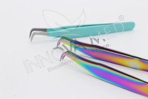 Pinzas para extensión de pestañas de acero inoxidable color azul 45 °   90 °   Pinzas para Pestañas en Forma de L, Herramientas de Belleza Profesionales para Artistas de Pestañas - Product Image 4