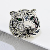 Luxe dames costume bijoux métal cristal strass argent tête de tigre broche