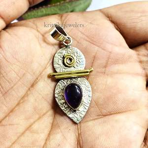 925 argent Sterling bijoux fins pendentifs et breloques naturel noir Onyx coupe Turquoise pierre précieuse pendentif avec laiton bijoux en gros - Product Image 1