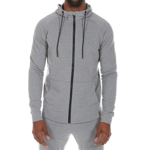 Sweat à capuche oversize en coton lourd à double fermeture éclair, gris clair, style streetwear - Product Image 1
