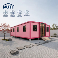 Maison conteneur extensible Barbiecore rose de 40 pieds, isolée contre les ouragans et les tremblements de terre, prête à l'emploi immédiat
