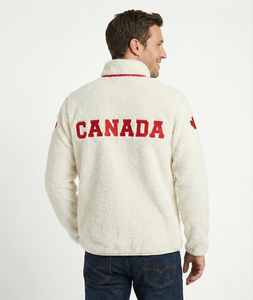 Veste polaire Sherpa à poils longs personnalisée OEM, entièrement zippée, style canadien, broderie feuille d'érable, manteau d'extérieur d'hiver doux pour couche intermédiaire - Product Image 4