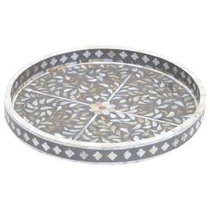 Bandeja de servicio con incrustaciones de hueso de diseño exclusivo Bandeja hecha a mano con diseño floral Bandeja de servicio decorativa para el hogar Hotel y restaurante - Product Image 1