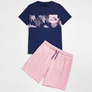 Conjunto de Camiseta y Pantalones Cortos Deportivos Transpirables de Verano para Hombre, 100% Algodón, Color en Contraste, Venta al Por Mayor - Product Image 1