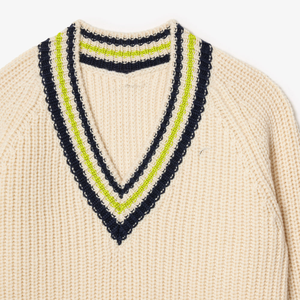 Suéter de punto con cuello en V de alta calidad kream suéter de manga larga con cuello en V con uniforme informal a rayas para Unisex en invierno - Product Image 4