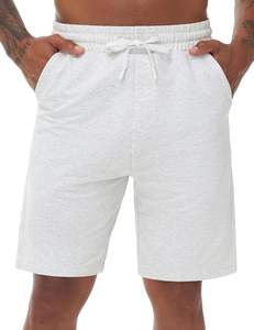 Pantalones Cortos Básicos para Hombre, 100% Algodón, Tela de Lona Sólida, Corte Holgado, Cintura con Cordón, Transpirables, Hasta la Rodilla, Ropa Casual para el Hogar - Product Image 1