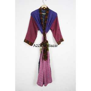 Kimono Indio Hecho a Mano 100% Seda con Cuello en V, Cordón Ajustable, Manga Tres Cuartos, Largo Completo, para Mujer, Elegante, Estilo Boho-Chic, para Novia - Product Image 6