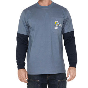 Camiseta de hombre de manga doble de algodón 100% personalizada al por mayor ropa de calle de gran tamaño estilo Hip Hop gráfico estampado completo desgastado - Product Image 5