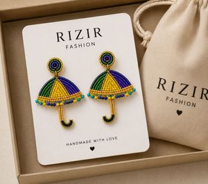 Pendientes Colgantes con Cuentas y Diseño de Paraguas, Hechos a Mano, Coloridos, de Aleación de Zinc, Chapados en Oro de 14K, Joyería para Fiesta de Carnaval, para Mujer - Product Image 4