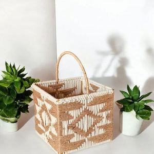 Vente à chaud Panier carré en coton de jute multicolore avec poignée 8x8x7 pouces Organisateur de stockage durable et écologique OEM en gros - Product Image 2