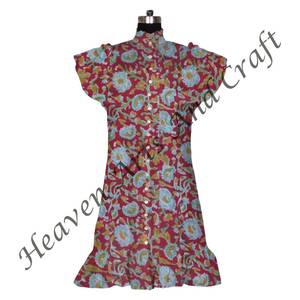 Taille décontractée robe d'été pour femmes bloc de main imprimé coton respirant vêtements ethniques tunique haut vêtements Inde et Pakistan - Product Image 5
