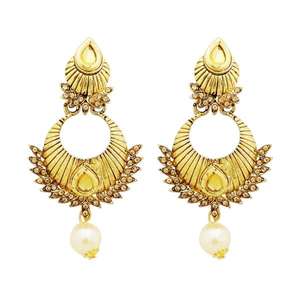 Jheel Austrian Stone Kundan Pearl Drop Dangler <b>Earrings</b> <b>Fine</b> <b>Cuff</b> 2900202A - Product Image 1