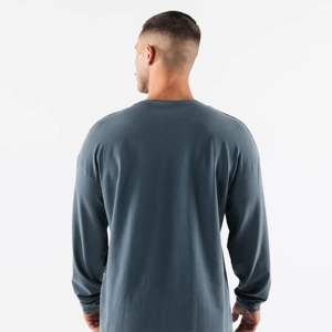 Camiseta de algodón de manga larga para levantamiento de pesas muscular para hombre con logotipo personalizado barato-Color sólido en blanco - Product Image 3