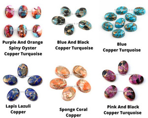 Cabochons ovales plats naturels 12x16mm en turquoise rose, noir et cuivre, pierres précieuses lisses pour la fabrication de bijoux DIY et bagues - Product Image 4