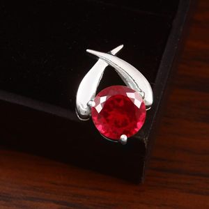 925 Sterling <b>Silver</b> Lab Grown Ruby Round Cut Wedding Engagement Pendant Women's <b>Charm</b> <b>Silver</b> Plated Classic Style - Product Image 2