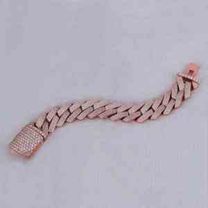 Moissanite VVS Iced Out Round Cut Diamond Pulsera de cadena de eslabones cubanos Oro Rosa Hip Hop Plata de Ley 925 - Product Image 2