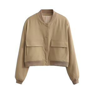 แจ็คเก็ตบอมเบอร์ระบายอากาศผู้หญิงมีซิปปิดมีฮู้ดคอโลโก้พิมพ์ลายแบบทึบใช้งานได้หลายฤดู - Product Image 1