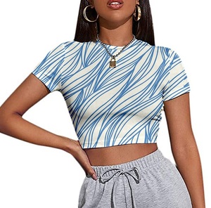 เสื้อยืดครอปแบบสลิมฟิตสำหรับผู้หญิงเสื้อยืดเอวลอยแฟชั่นกลางแจ้งลำลองทุกสีและทุกขนาด - Product Image 1