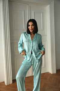 Conjunto de Pijama de Satén para Mujer, Transpirable, Térmico, para Primavera, Camisa de Manga Larga con Botones y Pantalones - Product Image 5