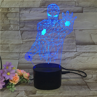 Haut-parleur 3D à bluetooth, avec effet d'illusion, lampe de Table, vente en gros, acrylique, led, base noire, spiderman, dents bleues, veilleuse