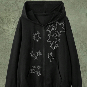 Rhinestone Hoodie for Men Winter Pattern Drop Shoulder Zip-Up Hoodie 100% Cotton Custom Logo Full Customization Christmas - Product Image 1