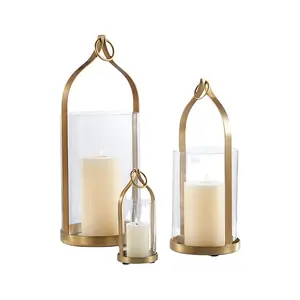 Luxo Golden Lanterna Candle Holder com Vidro Votivo para Casa Venda Quente Novo Design Candelabro Vidro Votivo