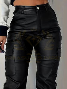 Pantalons de moto unisexe en cuir PU avec fermeture éclair, leggings plissés et respirants à la mode avec poche latérale - Product Image 4
