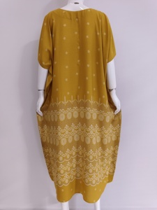 Novo kaftan com botton vestido de verão premium com moda O-pescoço Motif Design elástico na cintura encerramento para interiores - Product Image 2