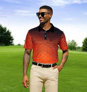 เสื้อโปโลแขนสั้นสำหรับผู้ชายพิมพ์ลายคอลลาเรดกันยับกันความชื้นสำหรับเล่นกอล์ฟ - Product Image 3