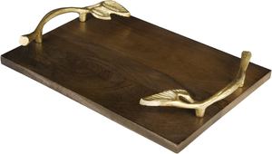 Bandeja Rectangular de Madera de Acacia con Asas de Rama de Hoja Metálica Dorada, Plato Decorativo de Madera para Comida, para Mesa de Centro, Hotel - Product Image 2